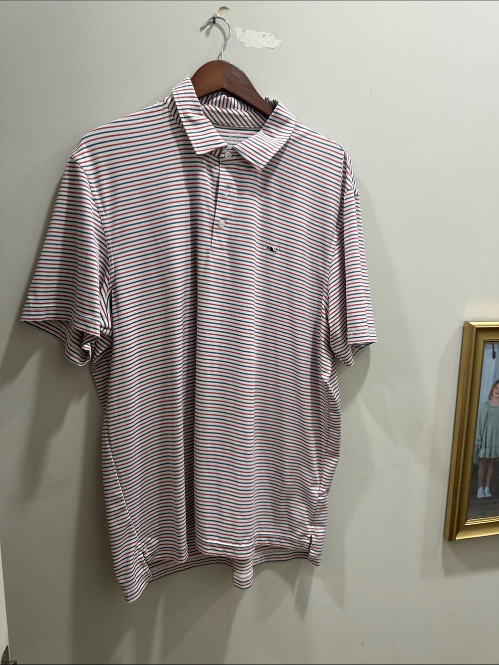 Vineyard Vines Men's Polo - White with Red & Navy Stripes